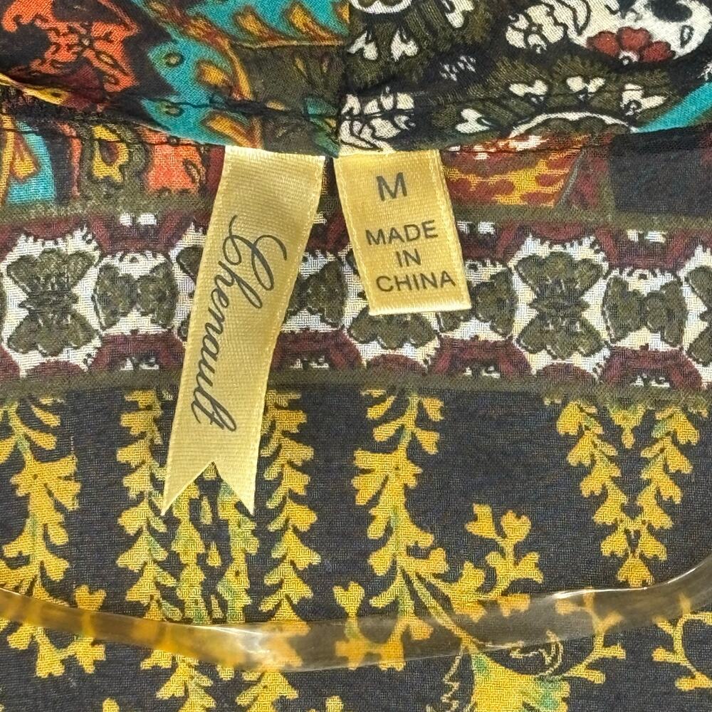 Chenault Multi-Color Paisley Print Open Front Waterfall Cardigan Topper - Size M - Picture 2 of 5